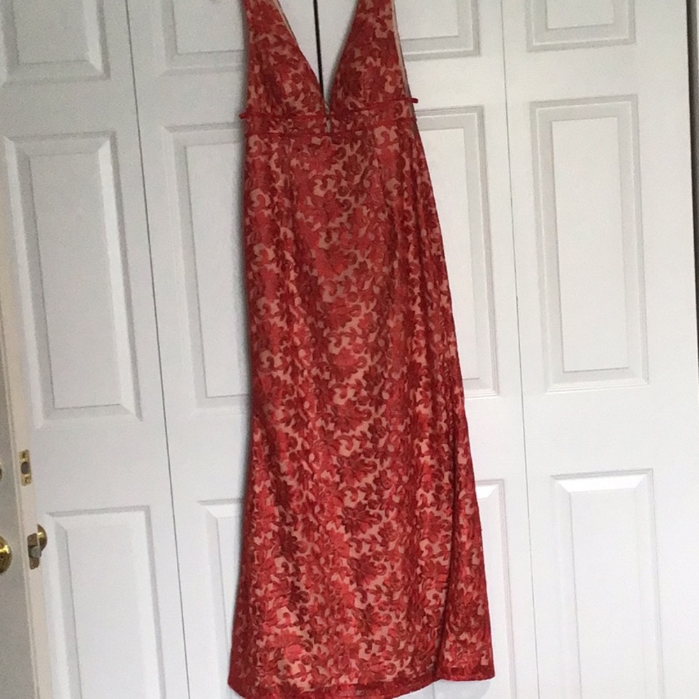 Red Floral Lace V-Neck Maxi Dress